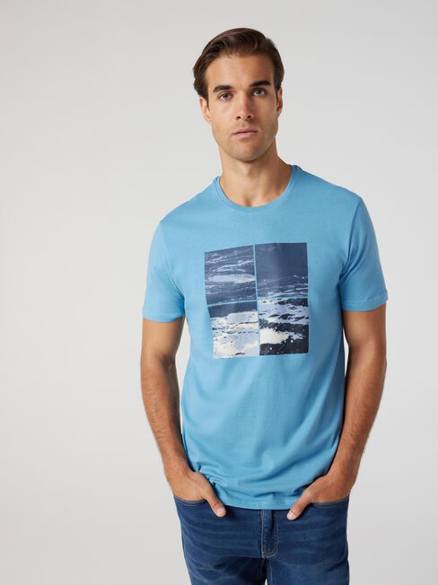 SS Wesley Print Crew Tee, Blue Mist, hi-res