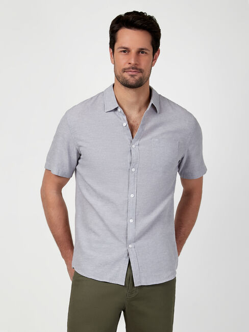 Wolf Textured Short Sleeve Shirt, Grey, hi-res