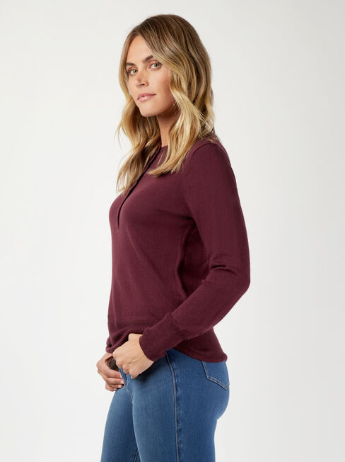 Jenny Fine Knit Henley, Purple, hi-res