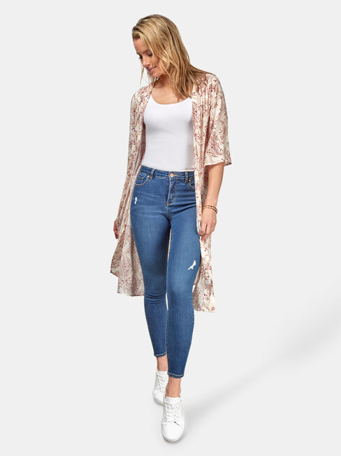 Monica Longline Kimono, Floral, hi-res