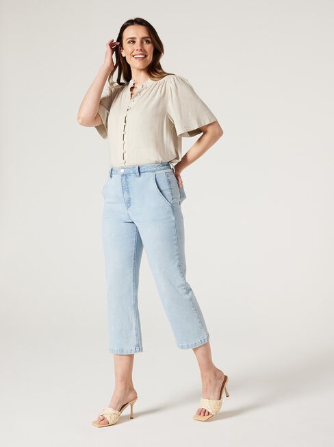 Alissa Flutter Sleeve Top, Oatmeal, hi-res