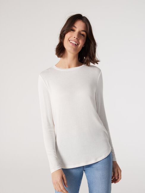 Lottie Soft Touch Curve Hem Pullover, White, hi-res