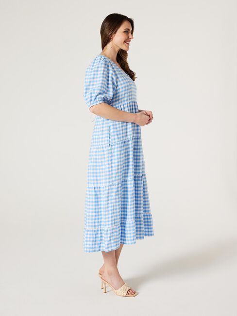 Sonny V-Neck Dress, Blue Gingham, hi-res