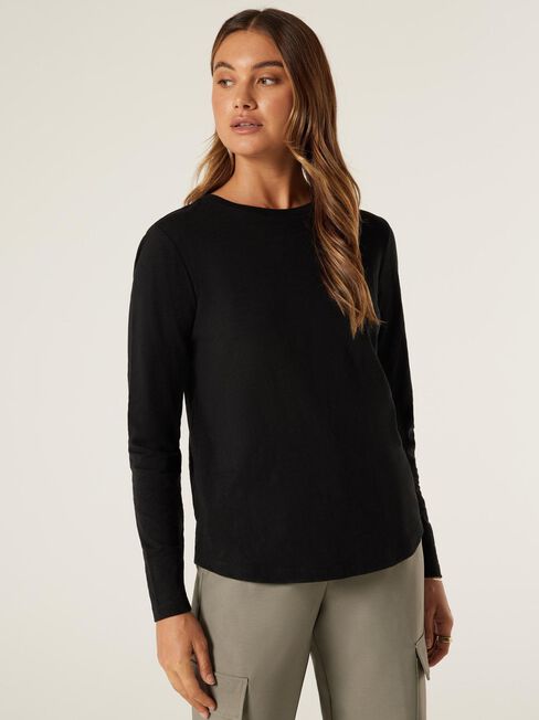 Essential Long Sleeve Crew Neck, Black, hi-res