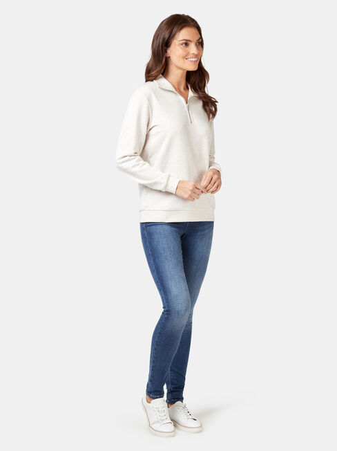 Zip Front Sweat, White, hi-res