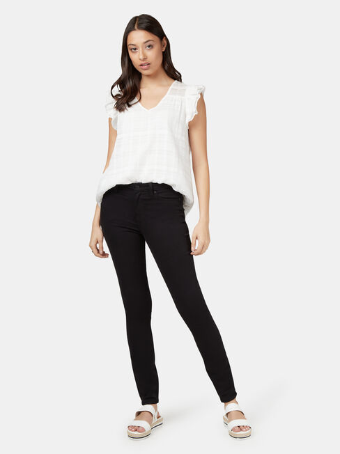 Freya Textured Frill Sleeve Top, White, hi-res
