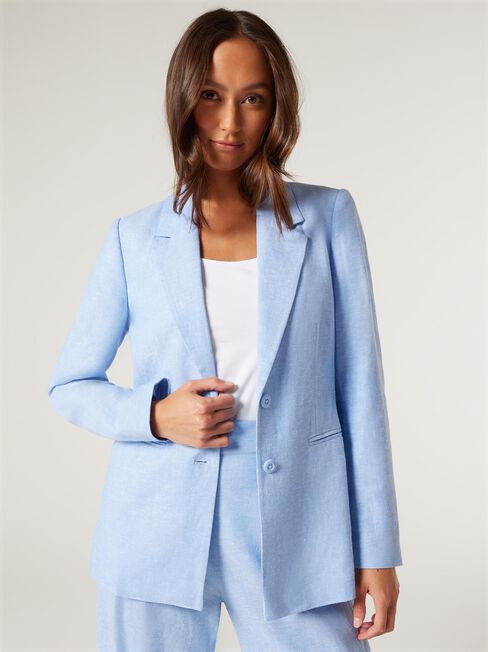 Yara Linen Blazer, Powder Blue, hi-res