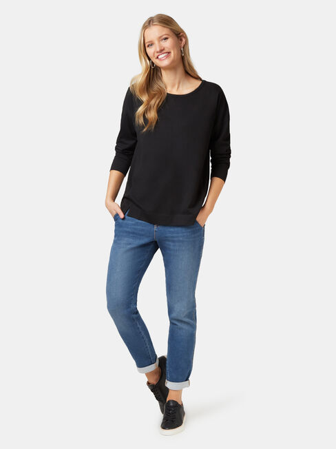 3/4 Sleeve Drop Shoulder Tee, Black, hi-res