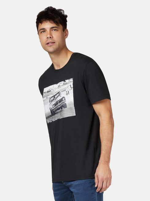 Monaro HT Short Sleeve Print Crew Tee, Black, hi-res