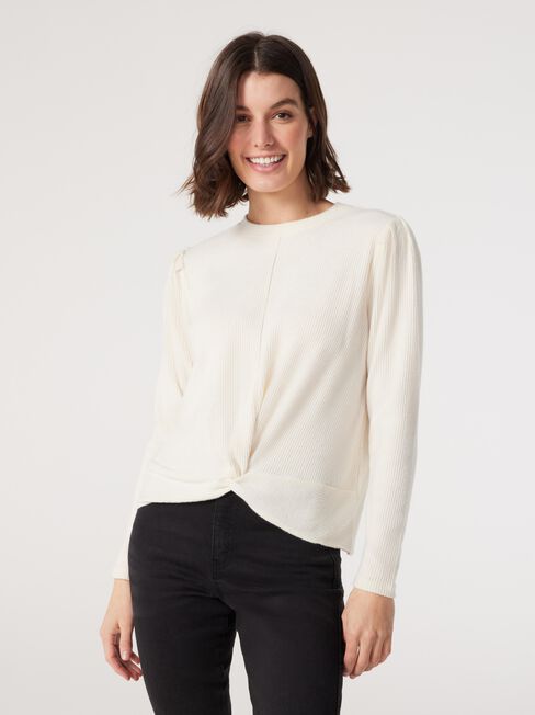 Aimee Twist Hem Top, White, hi-res