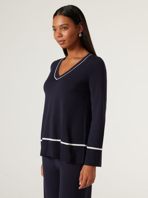 Jane Contrast Knit Pullover, Ink, hi-res