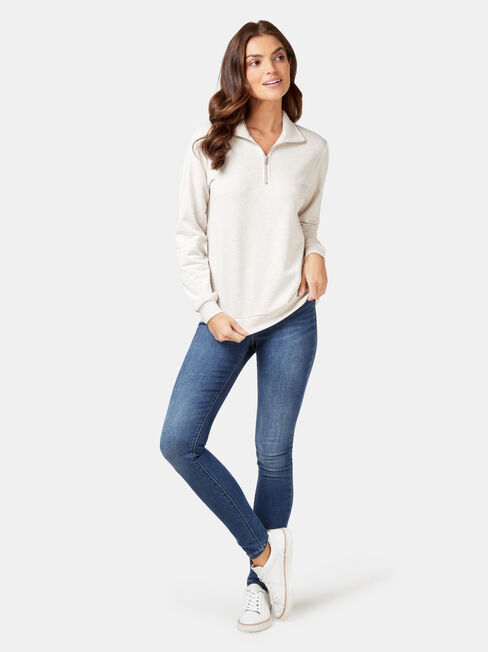 Zip Front Sweat, White, hi-res