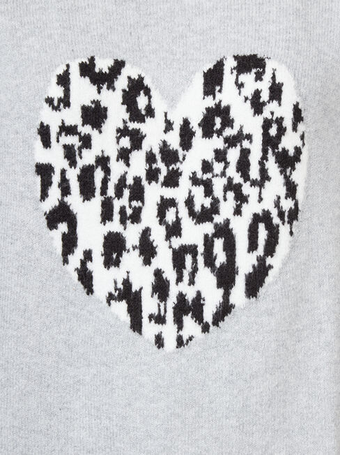 Ceilia Leopard Heart Knit, Grey, hi-res