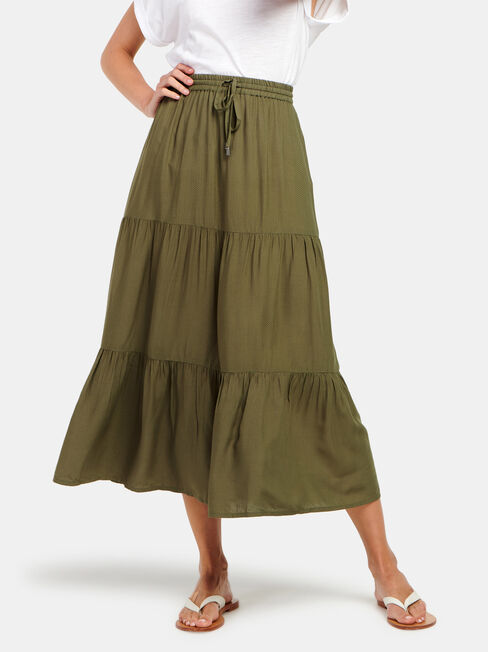 Tiffany Tiered Midi Skirt, Green, hi-res