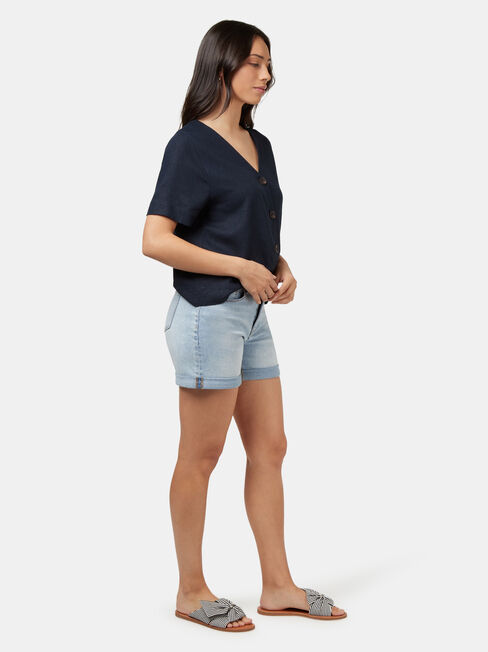 Carrie Button Front Linen Tee, Blue, hi-res