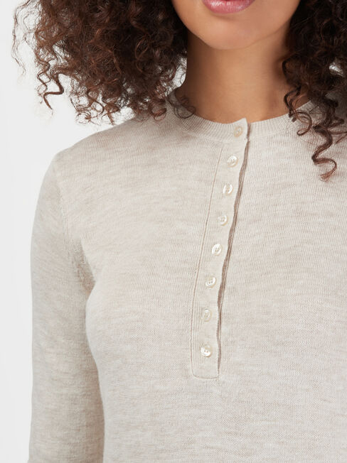 Jenny Fine Knit Henley, White, hi-res