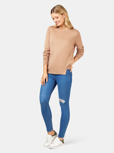 Aspen Essential Curve Hem Pullover, Brown, hi-res