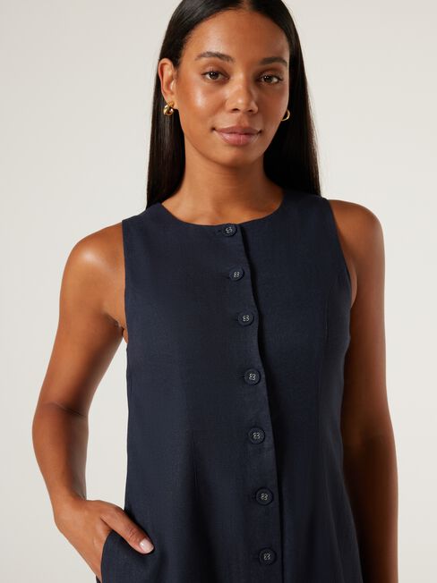 Annie Button Front Dress, Ink, hi-res