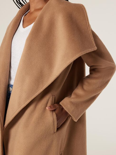 Mattea Longline Coat, Camel Marle, hi-res