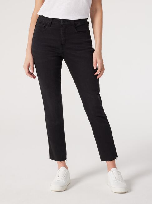 Izzy Mid Waisted slim Crop jeans, Black, hi-res