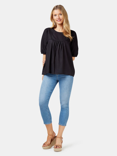 Lilah Broderie Sleeve Blouse, Black, hi-res