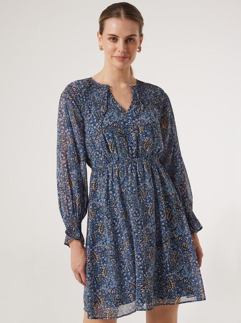 Ana Shirred Dress, Floral, hi-res