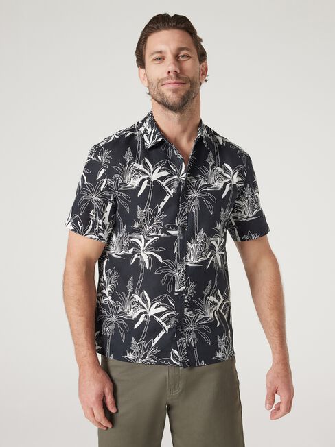 Short Sleeve Leon Print Shirt, Black, hi-res