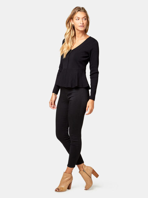 Charlotte Peplum Cardigan, Black, hi-res