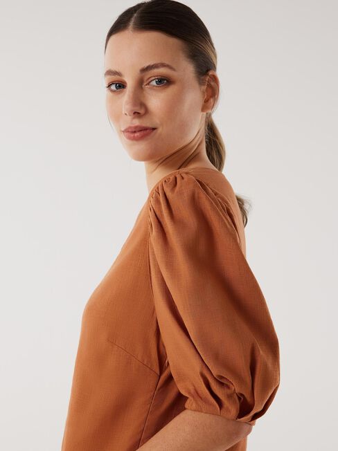 Carla Puff Sleeve Top, Brown, hi-res