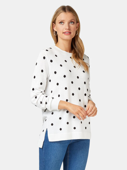 Harlow Spot Pullover, White, hi-res