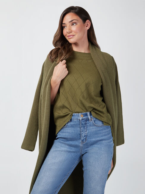 Hannah Cotton Pointelle Pullover, Green, hi-res