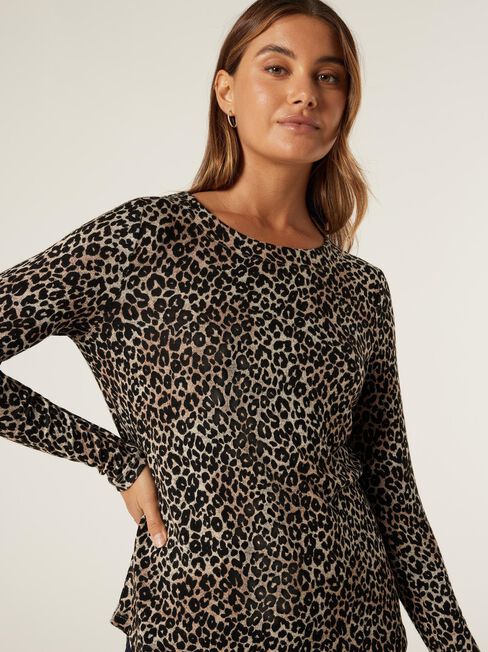 Sophia Soft Touch Curve Hem Pullover, Camel Leopard, hi-res