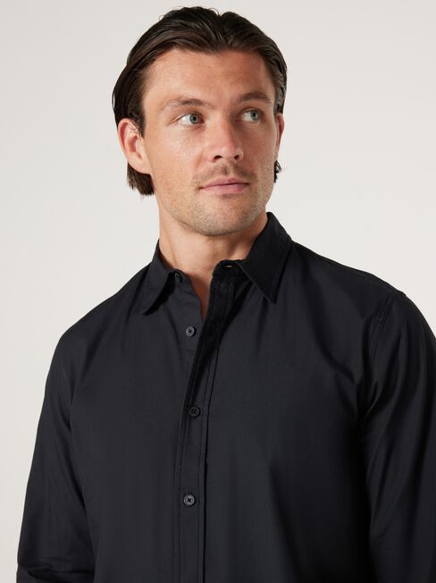 Reno Washed Cotton Shirt, Black, hi-res