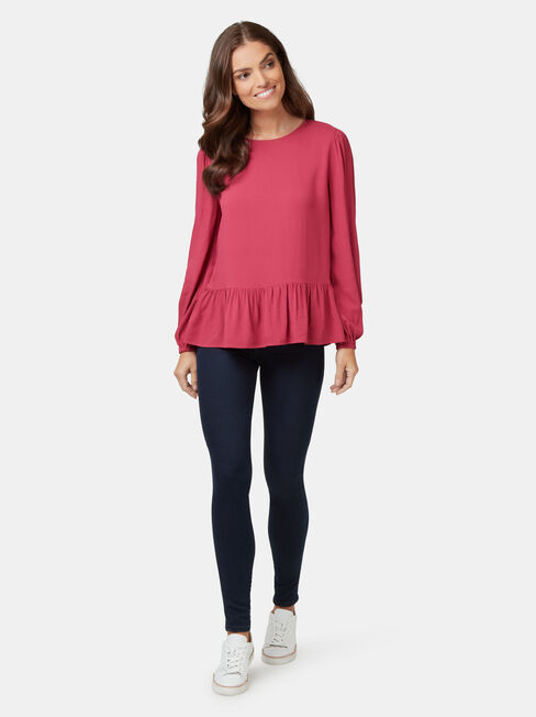 Penelope Peplum Hem Top, Red, hi-res