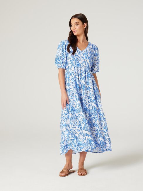 Sonny V-Neck Dress, Blue Botanical, hi-res