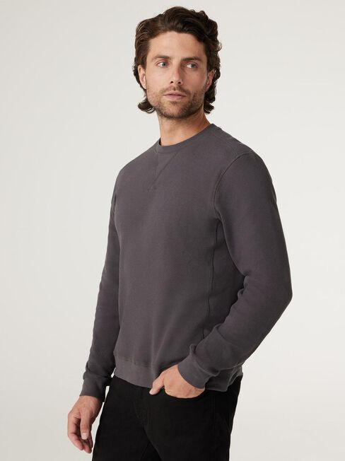 Harrison Crew Textured Long Sleeve Top, Charcoal Marle, hi-res