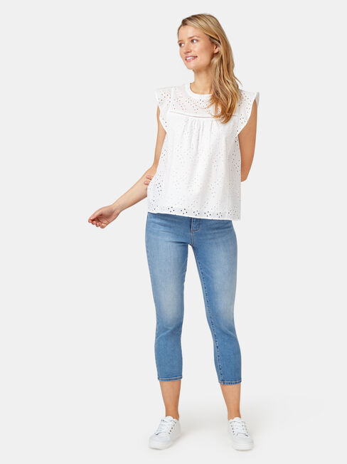 Gianna Broderie Top, White, hi-res