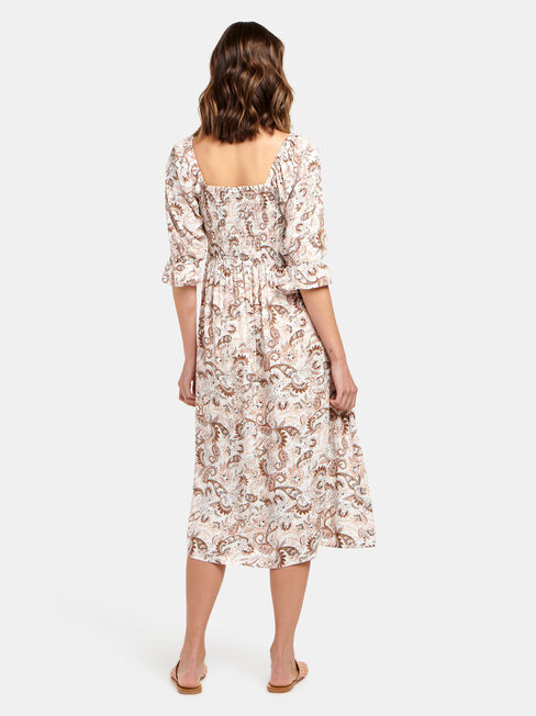 Shell Shirred Bust Dress, Print, hi-res