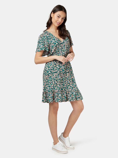 Harmony Flutter Sleeve Dress, Green, hi-res