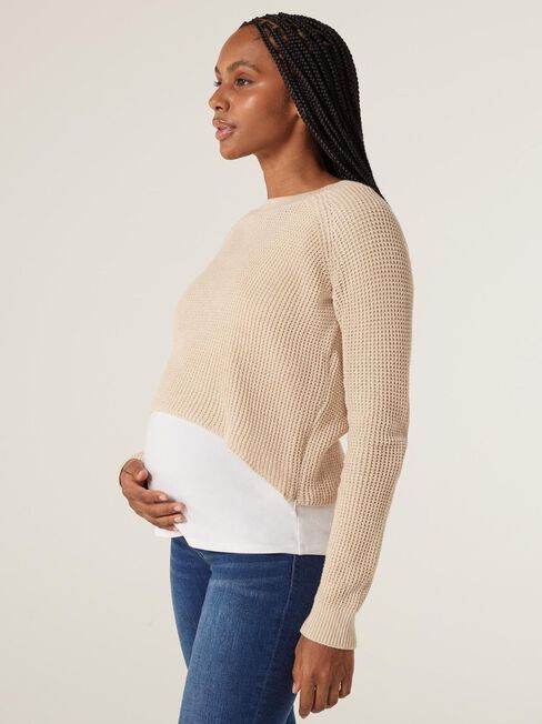 Michelle Side Zip Maternity Pullover,  Oatmeal Marle, hi-res