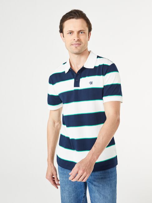 SS Terry Stripe Jersey Polo, Blue, hi-res