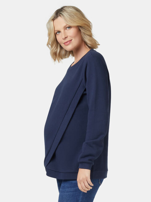 Violet Cross Over Maternity Sweat, Blue, hi-res