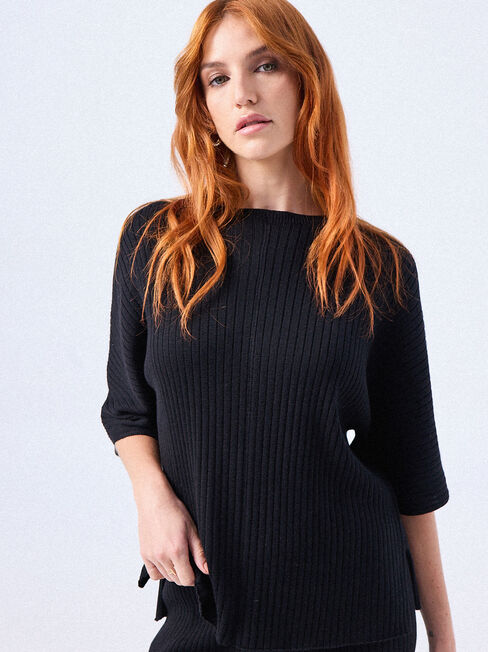 J-Luxe Chunky Ribbed T-Shirt, Black, hi-res
