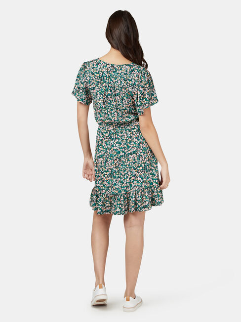 Harmony Flutter Sleeve Dress, Green, hi-res