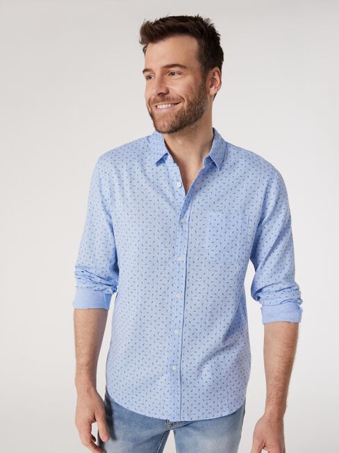 LS Reign Print Linen Shirt, Blue, hi-res