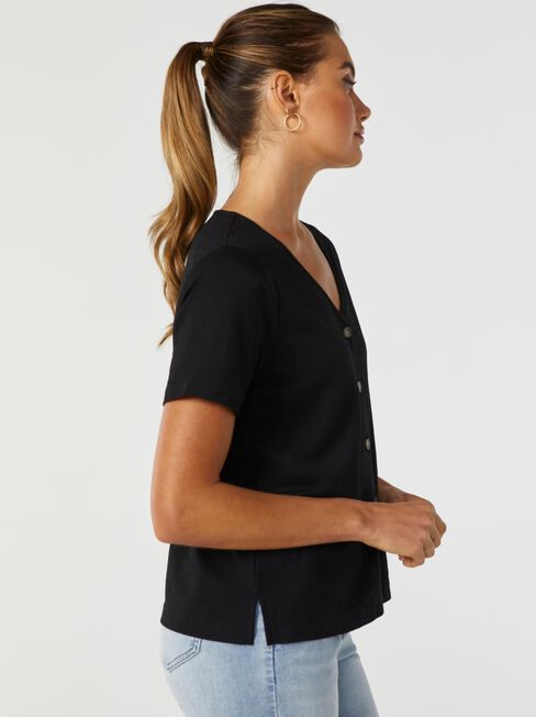 Ariel Button Front Top, Black, hi-res