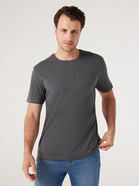SS Fin Premium Basic Crew Tee, Charcoal Marle, hi-res
