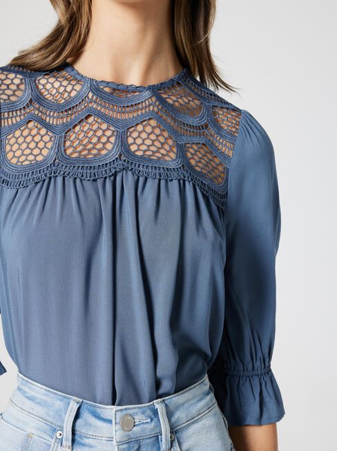 Willow Lace Detail Top, Dusty Blue, hi-res
