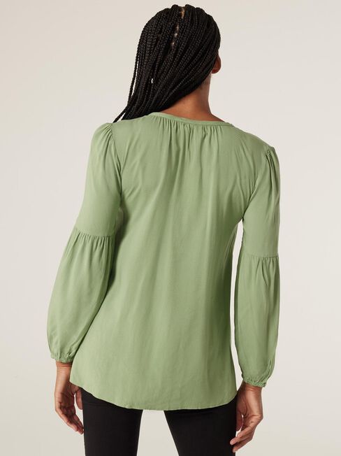 Ella Button Closure LS Maternity Blouse, sage, hi-res