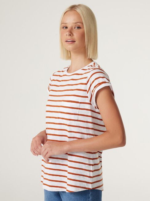 Essential Slub Pocket Tee, Rust Stripe, hi-res